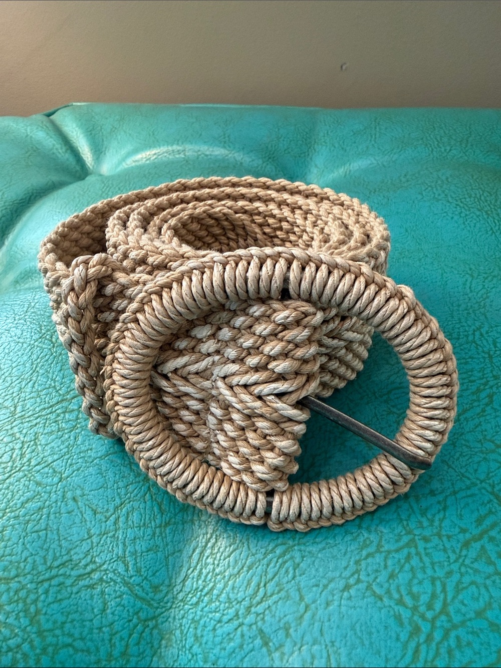 Set of two woven wide statement belts black and natural M/L boho cinching - Picture 8 of 11